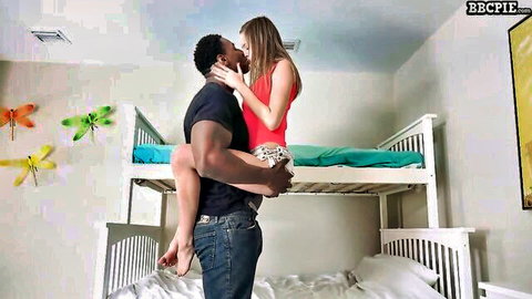 Kyler Quinn lifted and kissed passionately by muscular BBC in red dress