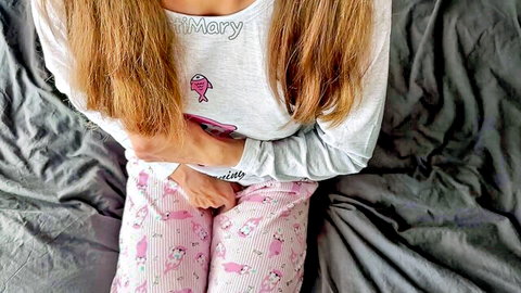 Horny 18yo Mary in pajamas fingered to squirting orgasm