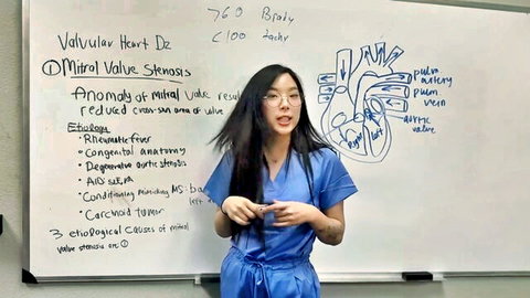 Elle Lee as seductive Asian doctor in scrubs teaching anatomy POV