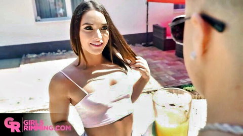 Sara Italian teen topless smiling poolside in gangbang preview