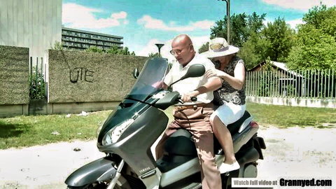 Margo T. mature gilf with man on scooter, teasing wild gangbang adventure