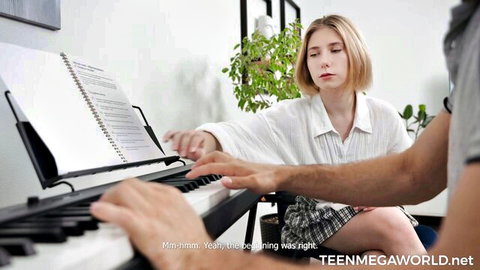 Mila Pie in spicy piano lesson with hands-on guidance, arousing results