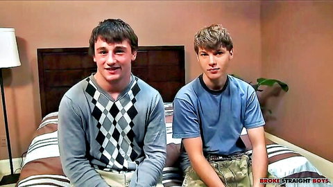 Scott Harbor and Kodi in casual clothes on bed for Broke Straight Boys gay scene