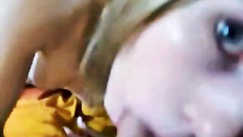 Blonde girlfriend takes messy facial cumshot after sloppy blowjob