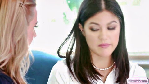 Lexi Belle as teacher chats intimately with her blonde Asian student