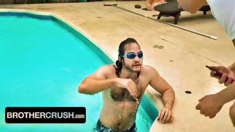 Dante Drackis and twink Chris Star shirtless by pool in stepbro scene
