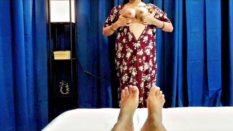 Sensual Indian babe squeezes her big natural tits with huge nipples exposed in open floral dress