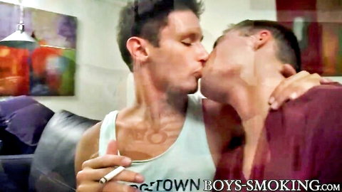 Damon Archer and Dustin Fitch smoking and kissing passionately