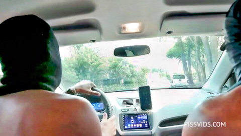 Sereia Ninfo topless, exposing sexy black ass while driving in car