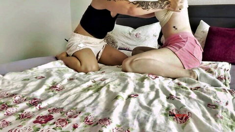 TamyTiger's steamy lesbian tease with tattooed blonde bombshell