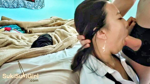 SukiSukiGirl as Asian real estate agent in CFNM blowjob, swallowing cum