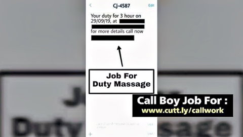 Screenshot of phone ad recruiting duty massage boy job for 3 hours with call link