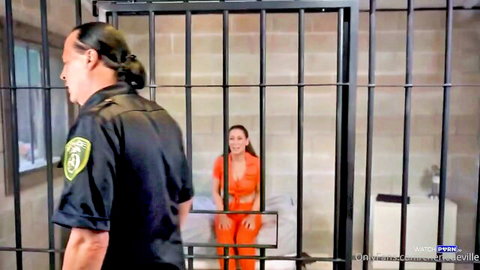 Cherie DeVille as naughty MILF inmate in jail jumpsuit eyed by cop