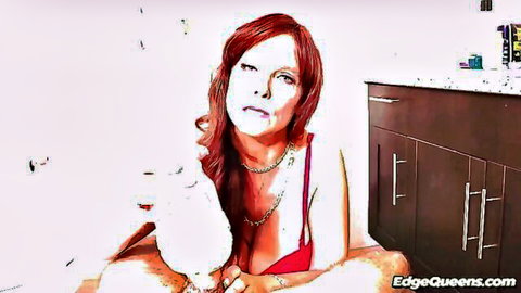 Syren De Mer redhead MILF teasing with cleavage in red lingerie POV