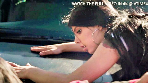 Honey Gold in wet submission pose, intense gaze, for Gina Valentina threesome