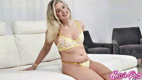 Hot blonde teen Ashley Alexander in sexy yellow lace lingerie