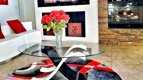 Blake Blossom in seductive living room with roses, big tits blonde nudist stepdaughter POV