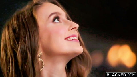 Laney Grey, stunning brunette wife smiling seductively in elegant close-up