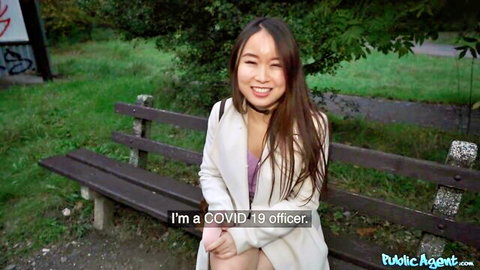 Yiming Curiosity as sexy COVID officer in outdoor amateur tease, Fake Hub POV