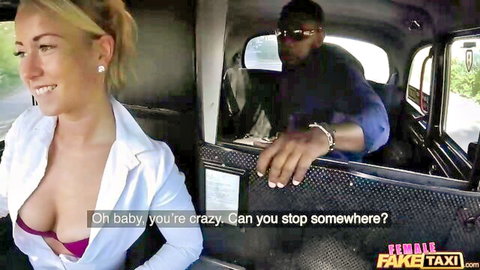 Busty blonde flashes deep cleavage to muscular BBC driver in Fake Taxi cab