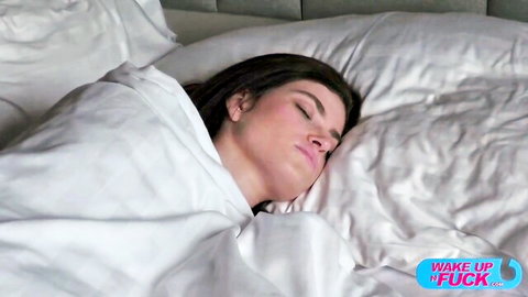 Nicole Rae asleep in white sheets before morning wake up fuck