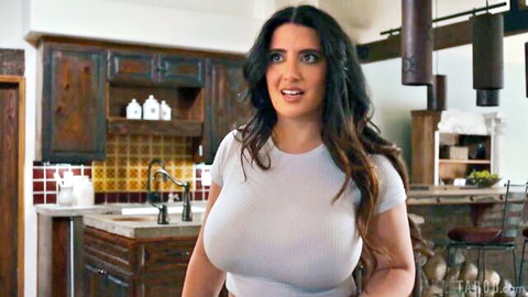 Sarah Arabic in tight white top, huge cleavage tease
