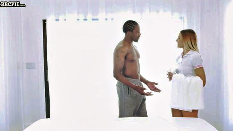 River Lynn in sexy nurse outfit with shirtless stud in bedroom roleplay