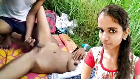Indian woman giving handjob to naked man outdoors, amateur HD scene