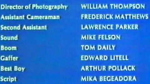 Vintage retro porn film end credits listing crew like director of photography William Thompson