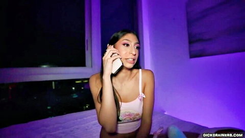 Sona Bella busty Asian beauty in pink lingerie on phone call