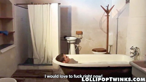Young skinny twink in bathtub craving fuck - deepthroat anal rimming