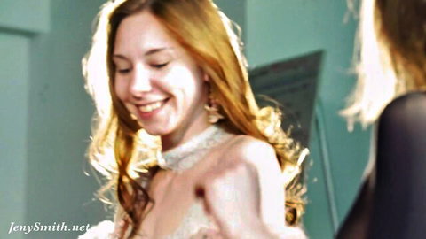 Smiling blonde in lace top teases with brunette babe in steamy threesome preview