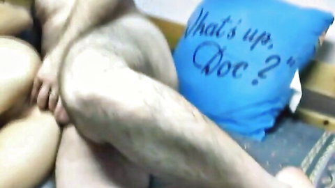 Amateur flat-chested babe drilled hard in every hole by hairy stud