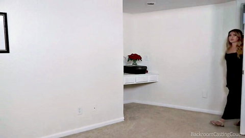 Kylie blonde in sexy black dress at backroom casting couch