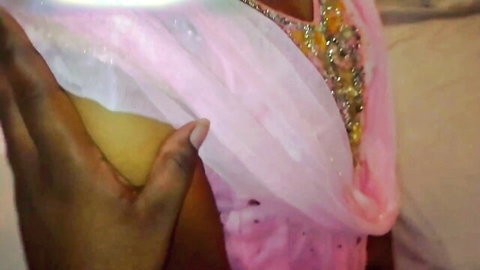 Gauri21 Tamil beauty lifts pink dress teasing her tight ass