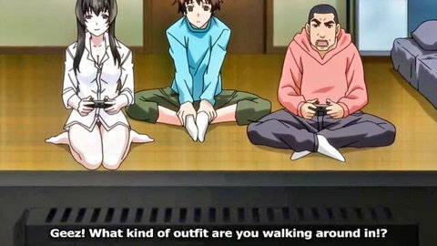 Anime hentai with Japanese MILF and friends gaming in casual skirts