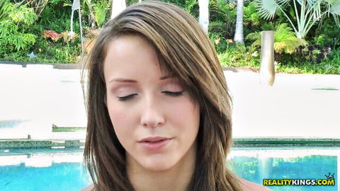 Malena Morgan inked brunette poolside gaze