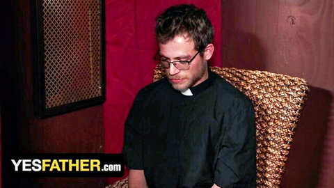 Young Mormon boy in priest collar confessing secrets in dim room, gay roleplay tease