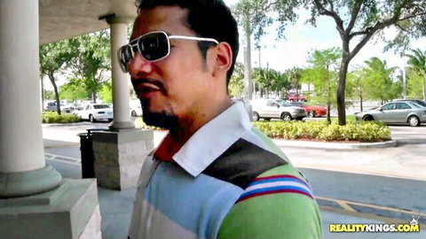Brannon Rhodes outdoors in colorful shirt, Reality Kings lesbian rough scene with Amina