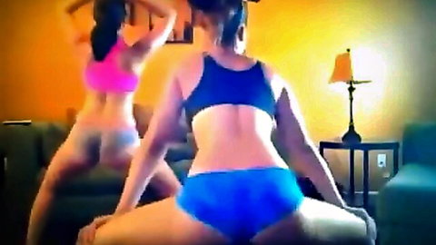 Two kinky webcam babes twerking in sexy pink and blue shorts