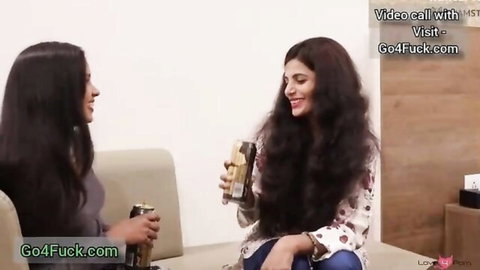 Two sexy Indian girls with long hair share a romantic moment in threesome preview