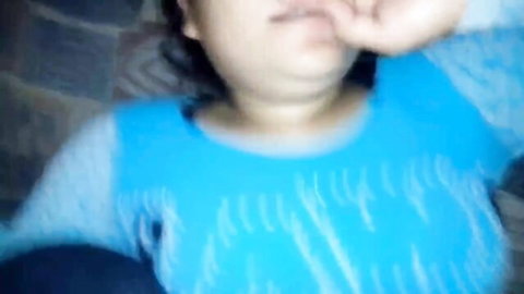 Desi girlfriend with natural big tits in casual blue top, intimate moment