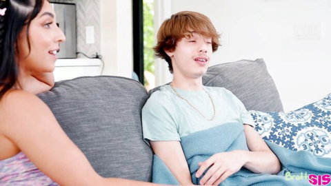Madison Wilde cuddling stepbrother on couch for birthday wish