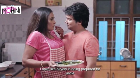 Asian housewife in apron teases young stud before tight ass doggystyle pounding