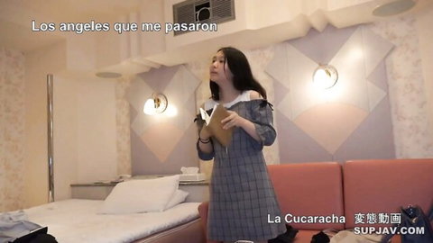 Nana college girl in plaid dress holding book, teasing assets