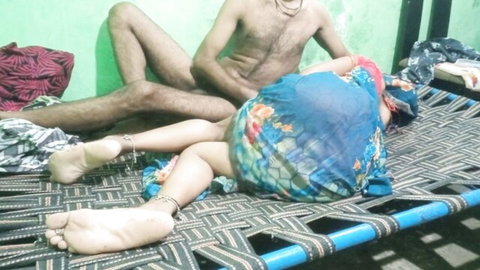 Indian Bhabhi Kiya in blue dress on charpai getting oral from hairy friend