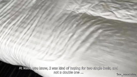 Text overlay of woman hoping for two single beds not a double one with Sex associates watermark