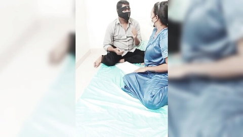 Masked Tamil college girl sits with Desi Mumbo learning intimate skills