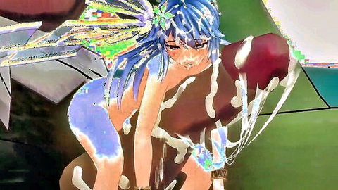 Blue-haired fairy Ricca in goblin gangbang, covered in cum, 3D hentai uncensored