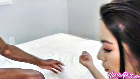 Sawyer Cassidy in unique t-shirt with Damion Dayski interracial bedroom tease